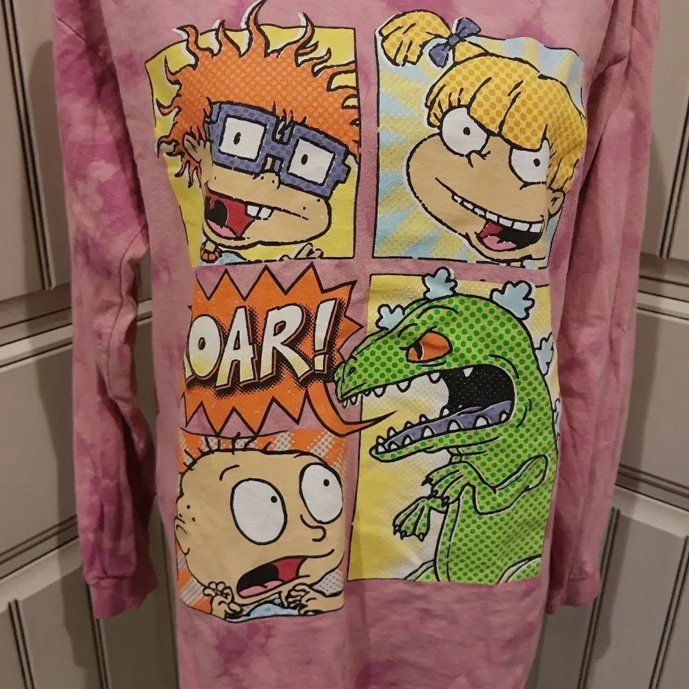 Nickelodeon Rugrats Tie Dye Pink Size Large Chuckie Angelica Tommy and Reptar